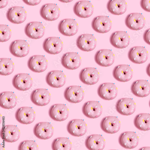 Pattern seamless of pink donut with pink background
