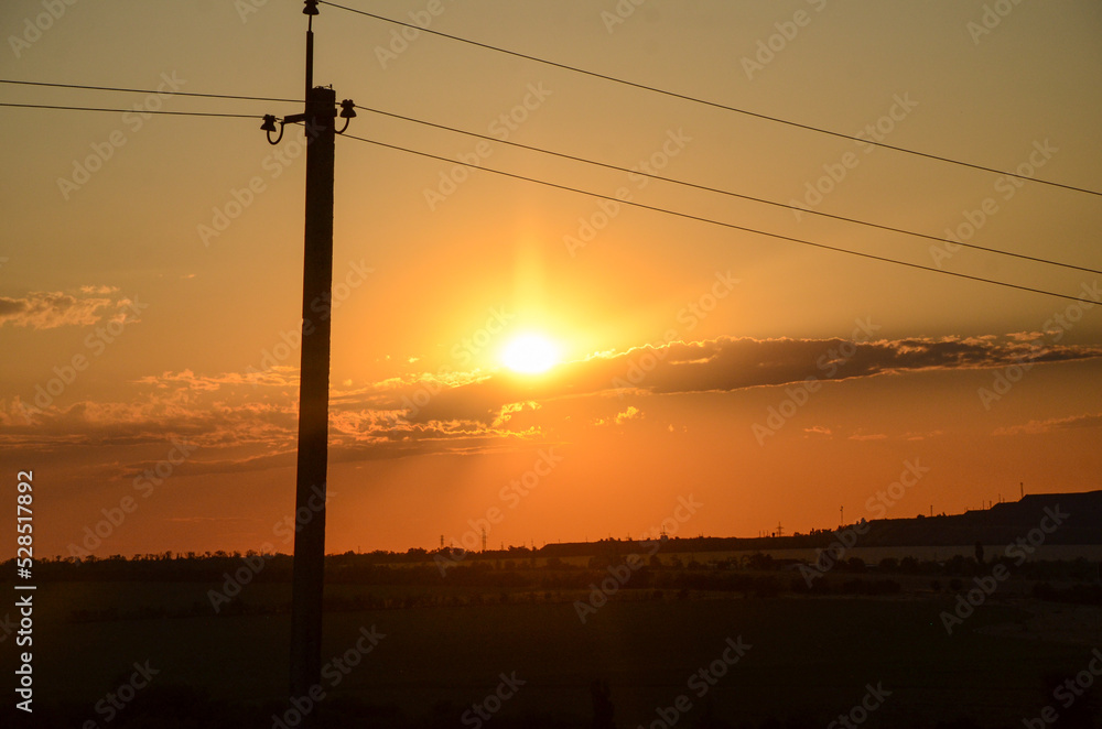 power lines at sunset