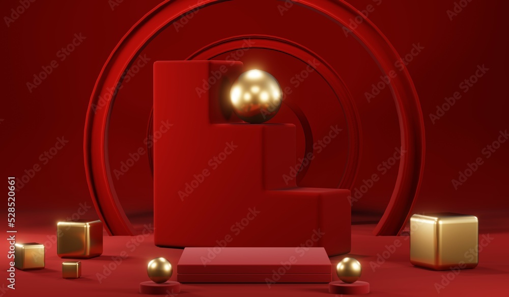 3D rendering of blank product background for cream cosmetics Modern red podium background 3D rendering of blank product background for cream cosmetics Modern red podium background