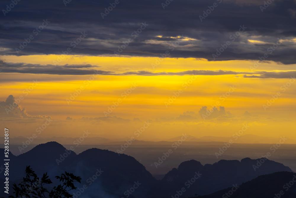 View of landscape nature on mountain and sky sunset