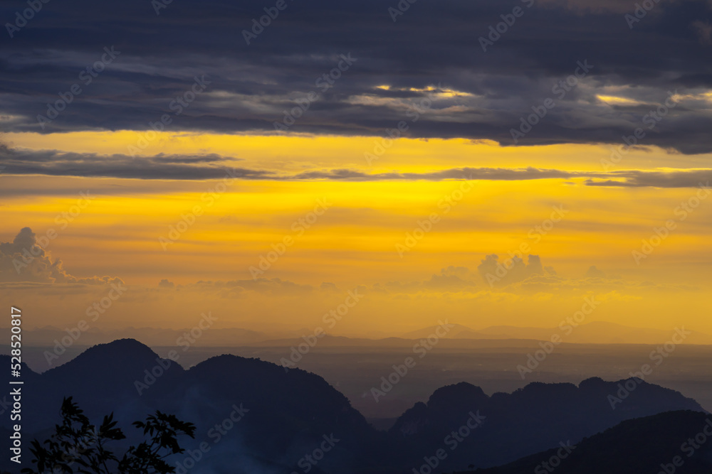 View of landscape nature on mountain and sky sunset View of landscape nature on mountain and sky sunset