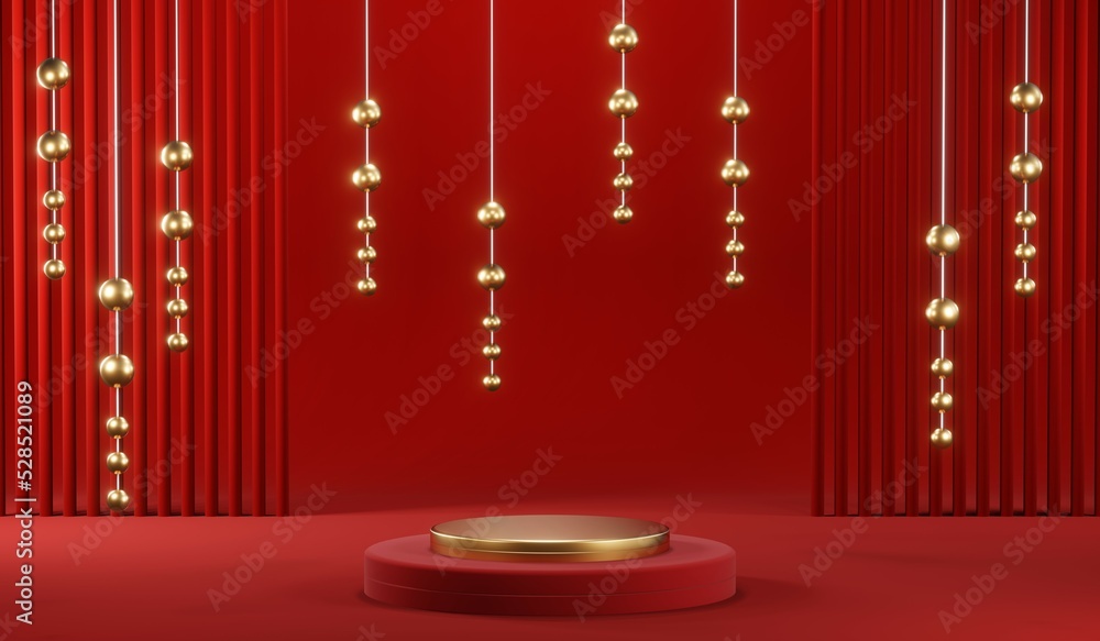 3D rendering of blank product background for cream cosmetics Modern red podium background