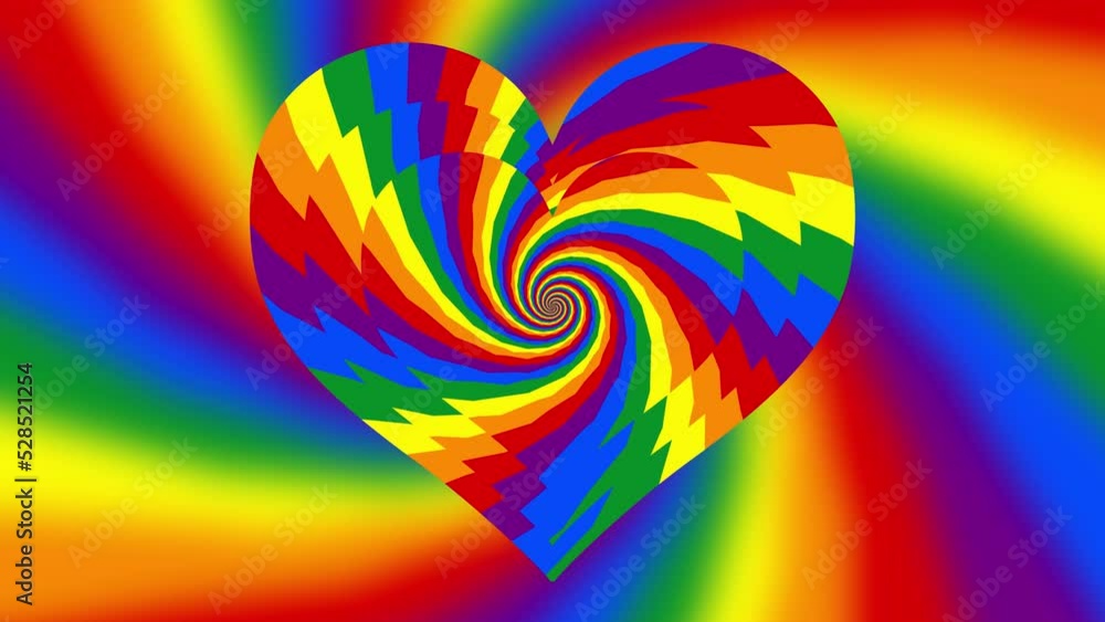 Looped animation of psychedelic concentric colored hearts, LGBT rainbow ...