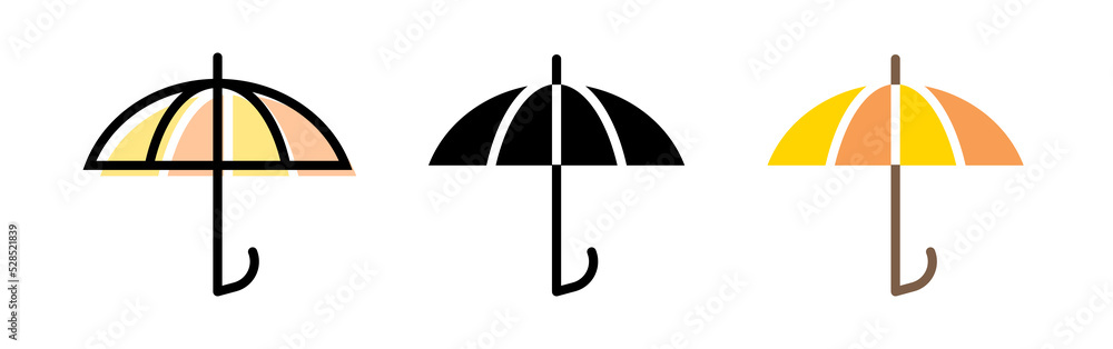 Umbrella icons. Yellow, black and orange umbrellas. Autumn umbrella. Vector clipart isolated on white background. - obrazy, fototapety, plakaty 
