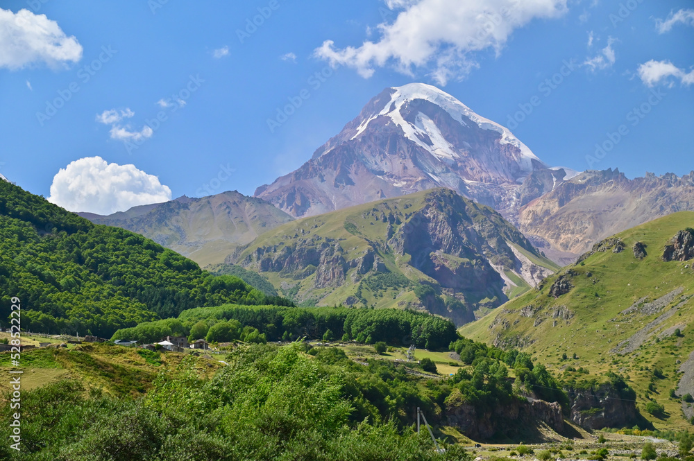 Mount Kazbek in the Caucasus Mountain Range During Summer Mount Kazbek in the Caucasus Mountain Range During Summer