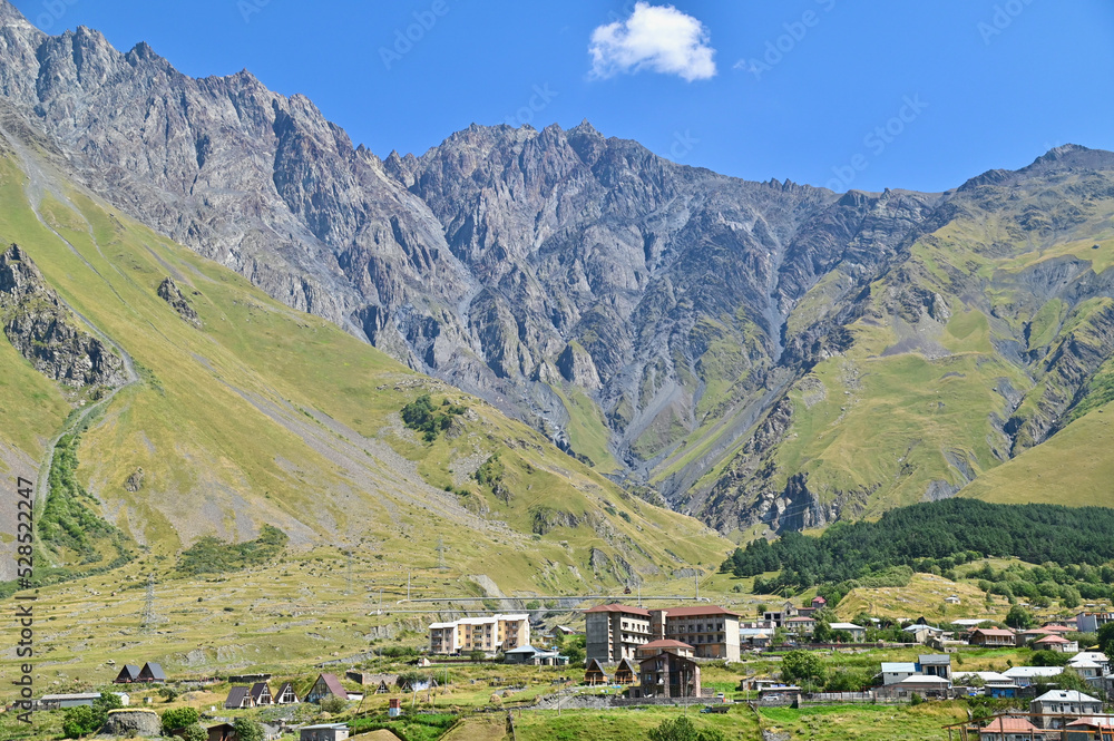 Breathtaking Landscape of the Caucasus Mountains in Stepantsminda, Georgia