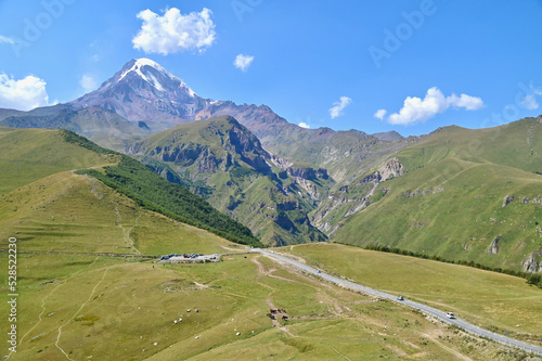 View of Mount Kazbek in the Greater Caucasus in Georgia
