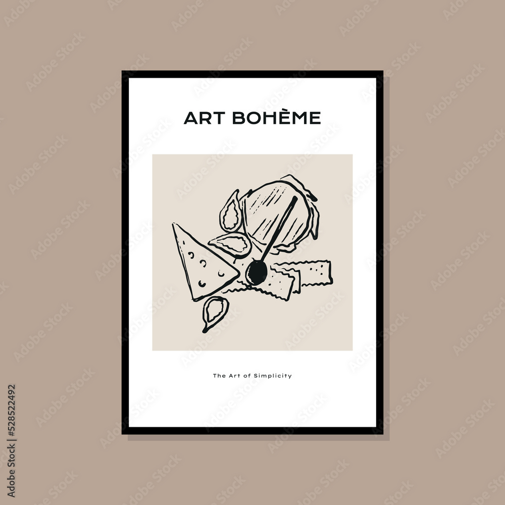 Minimal bohemian travel illustration poster design for wall art gallery 
