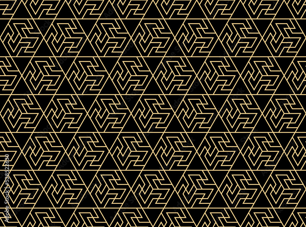Abstract geometric pattern. A seamless vector background. Gold and black ornament. Graphic modern pattern. Simple lattice graphic design Abstract geometric pattern. A seamless vector background. Gold and black ornament. Graphic modern pattern. Simple lattice graphic design