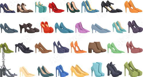 High heels woman shoes icons set cartoon vector. Girl heel. Pair shoe