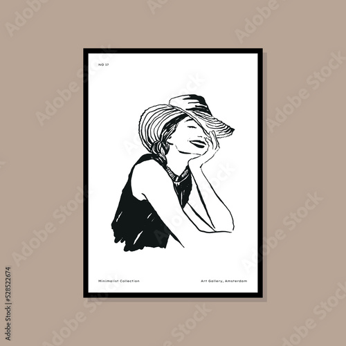 Woman silhouette minimal bohemian travel illustration poster design for wall art gallery 