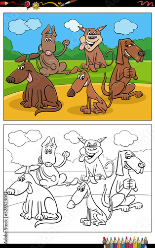 funny cartoon dogs animal characters group coloring page