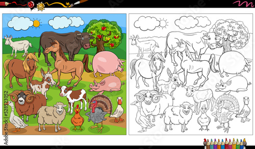 cartoon farm animal characters group coloring page