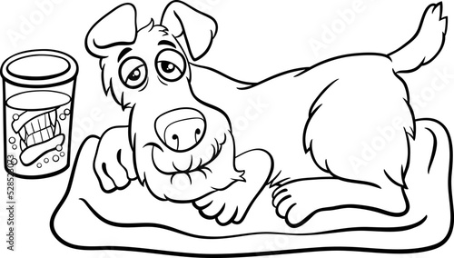 cartoon senior dog with dentures in a glass coloring page
