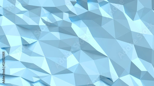 Triangular polygon blue background. 3D scene.