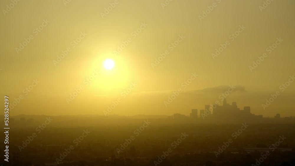 Aerial Lockdown Silhouette Of Buildings In Downtown District Against Sky - Los Angeles, California Aerial Lockdown Silhouette Of Buildings In Downtown District Against Sky - Los Angeles, California