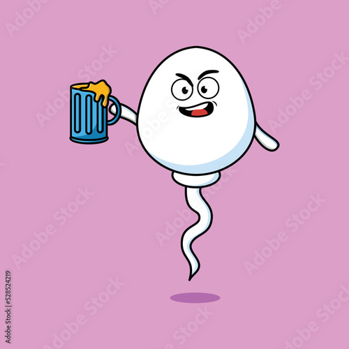 Sperm cartoon mascot character with beer glass and cute stylish design