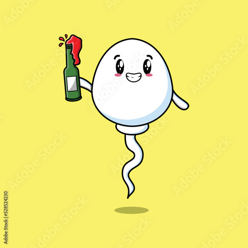 Cute cartoon character Sperm with soda bottle in modern cute style design  photo