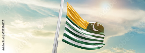 Kashmir national flag cloth fabric waving on the sky - Image