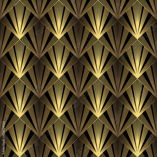 Fototapeta Naklejka Na Ścianę i Meble -  Art Deco Pattern. Vector background in 1920s style. Gold black texture