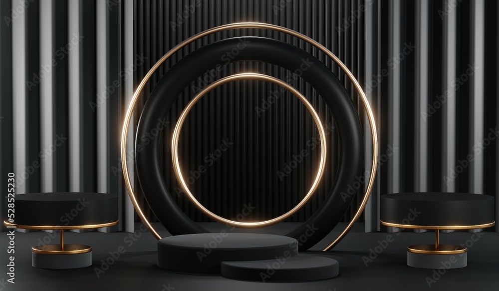 3D rendering of blank product background for cream cosmetics Modern black podium background 3D rendering of blank product background for cream cosmetics Modern black podium background