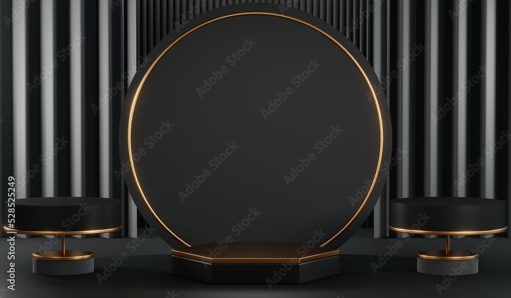 3D rendering of blank product background for cream cosmetics Modern black podium background 3D rendering of blank product background for cream cosmetics Modern black podium background