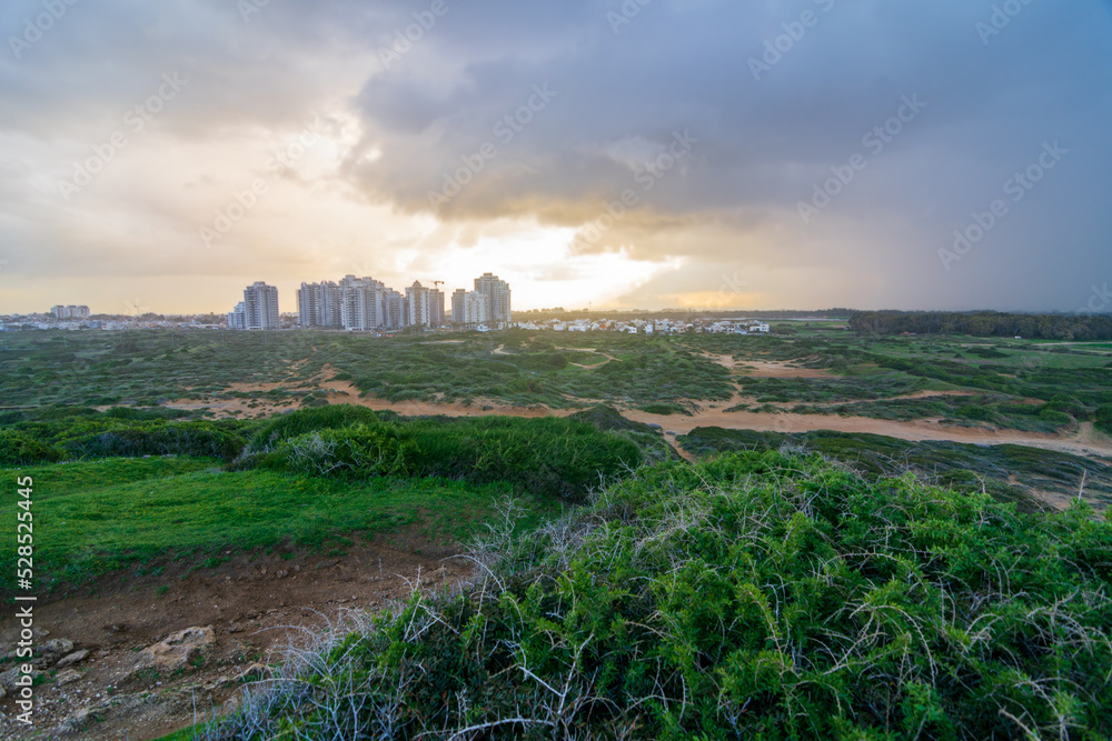 Colorful storm on the Medditeranian in ultra wide angle - on the Israel Gador Reserve beach near Hadera