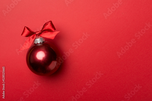 Christmas toy on color background, top view