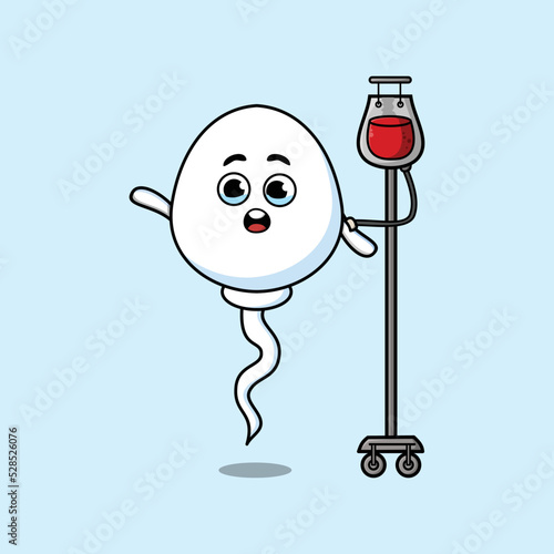 Cute cartoon illustration of sperm having blood transfusion with cute modern style deign