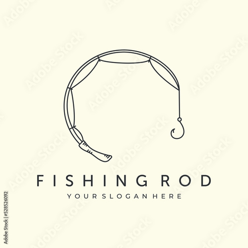 fishing rod with linear style logo vector illustration design icon template. fish, hook logo
