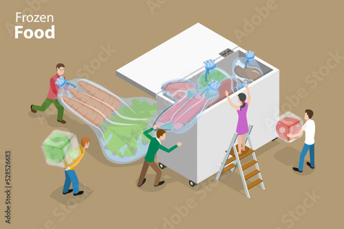 3D Isometric Flat Vector Conceptual Illustration of Frozen Food, Chilled Products