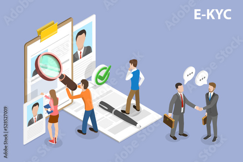 3D Isometric Flat Vector Conceptual Illustration of E-KYC, Know Your Customer photo
