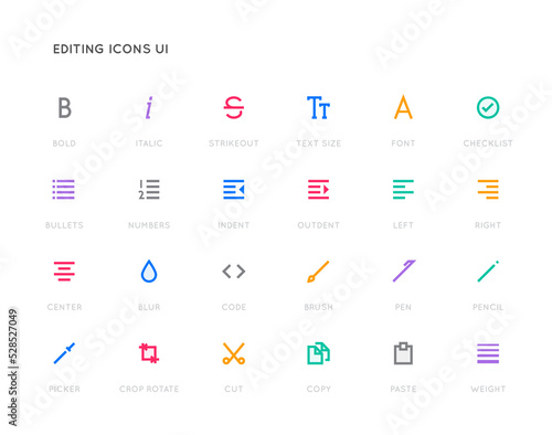 Text Editing User Interface (UI) Vector Icon Set. High Quality Minimal Lined Icons for All Purposes.