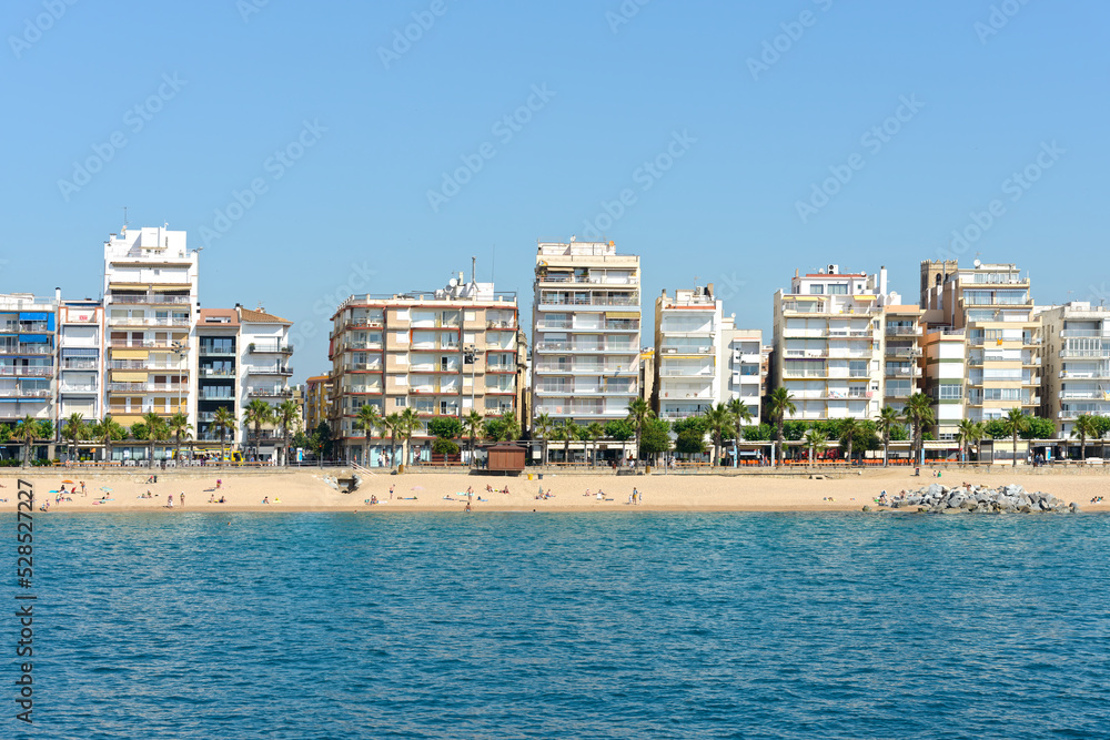 Panoramic view of Blanes beach and coastal hotels, Catalonia. Panoramic view of Blanes beach and coastal hotels, Catalonia.