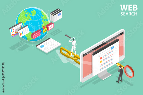3D Isometric Flat Vector Conceptual Illustration of Web Search, SEO Algorithm