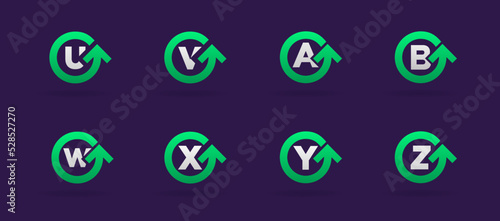 Set of 8 Circle Arrow Logo Icon Design with Letter. Template Element in Vector.