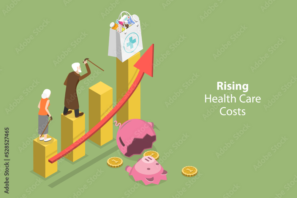 Fototapeta premium 3D Isometric Flat Vector Conceptual Illustration of Rising Health Care Costs, Drugs Price Increase
