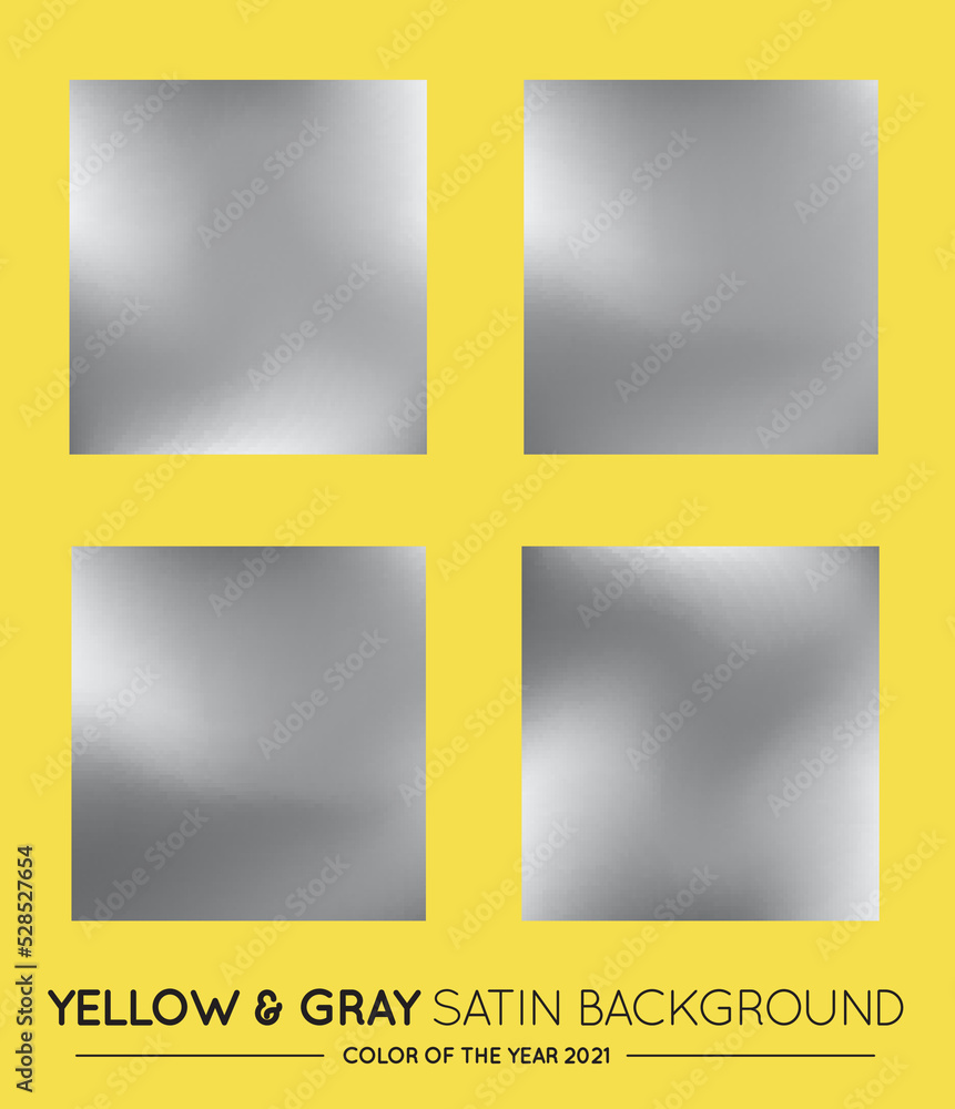 Fototapeta premium Set of Fabric, Textile Satin or Silk for interior design mood board. Yellow and Gray Color Swatch. Trendy color palette. Piece of fabric. Vector illustration.