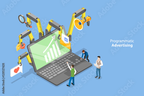 3D Isometric Flat Vector Conceptual Illustration of Programmatic Advertising, Social Media Campaign