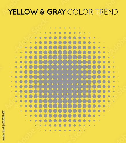 Yellow and Gray Trendy Color Circle in Halftone, Halftone Dot Pattern, Vector Illustration.