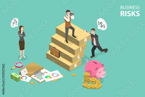 3D Isometric Flat Vector Conceptual Illustration of Business Risks, Asset Management