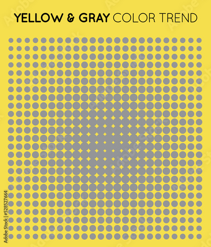 Yellow and Gray Trendy Color Circle in Halftone, Halftone Dot Pattern, Vector Illustration.