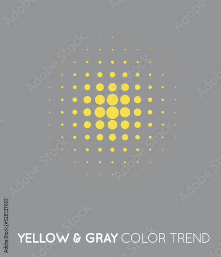 Yellow and Gray Trendy Color Circle in Halftone, Halftone Dot Pattern, Vector Illustration.