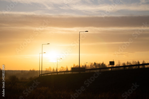 Sunrise over the highway in Poland.