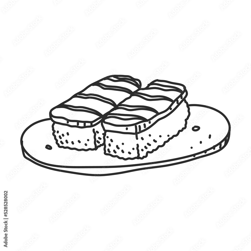 sushi In hand drawn illustration, For food business isolated background sushi In hand drawn illustration, For food business isolated background