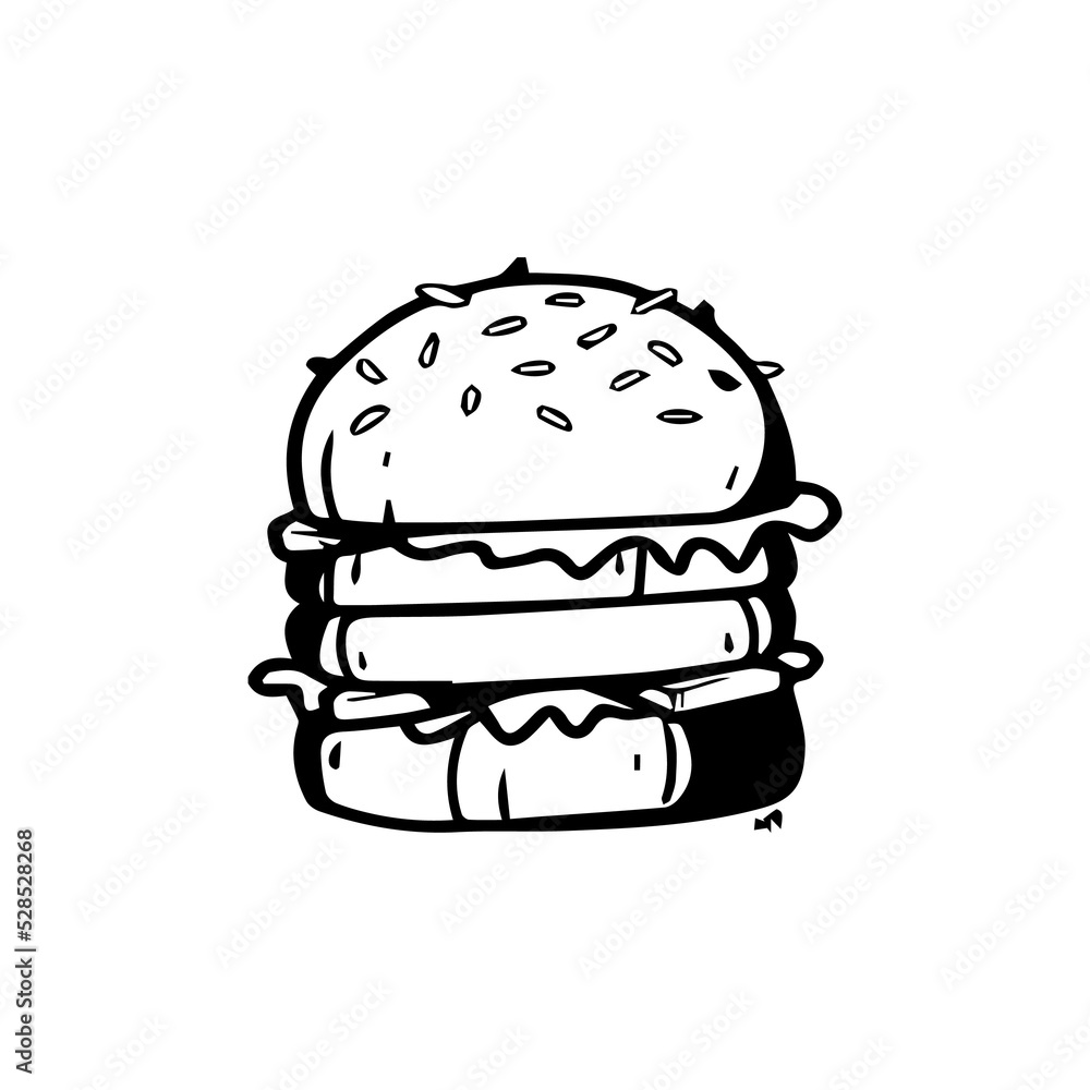 burger In hand drawn illustration, For food business isolated background burger In hand drawn illustration, For food business isolated background