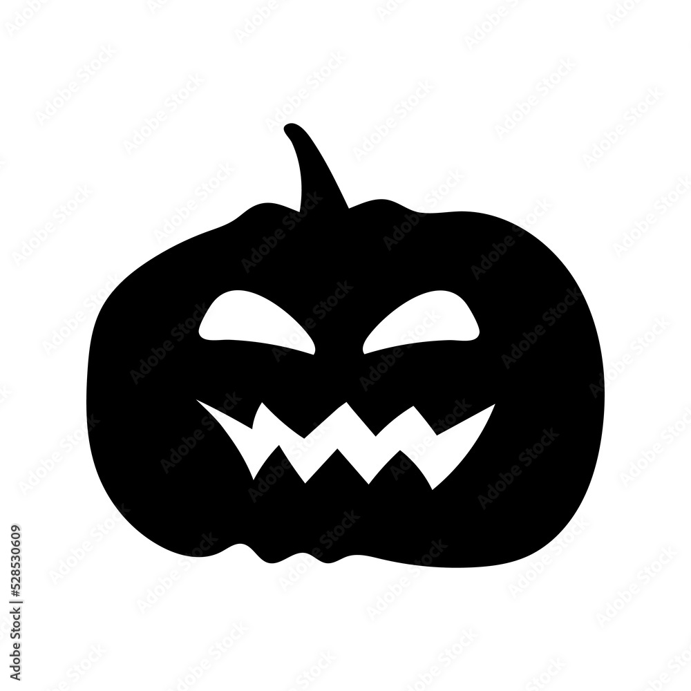 Fototapeta premium Halloween silhouette black pumpkin head, Jack O Lantern for design or decor. Funny pumpkin silhouette, isolated on white background. Vector illustration, traditional Halloween decorative element.