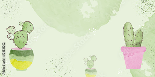 Watercolor cactus background for diary, planner, flyer, notes, notebook