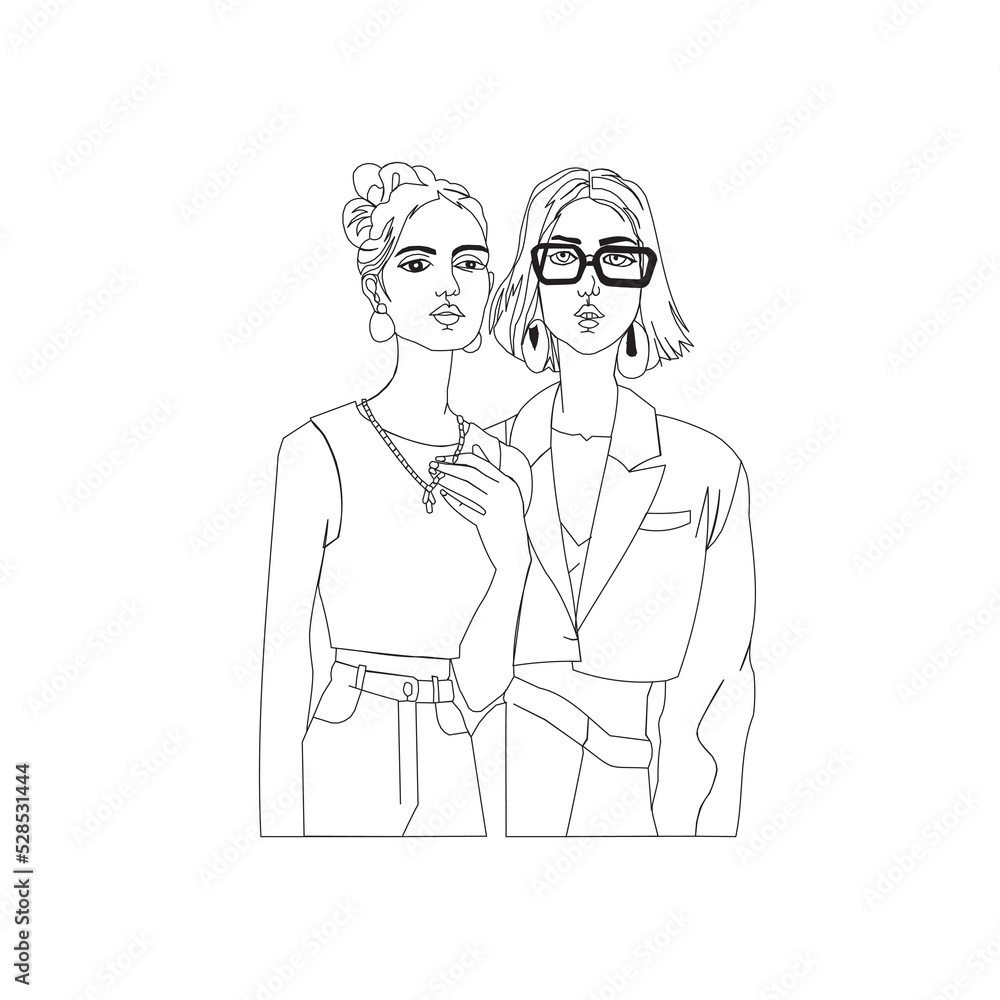 twin beauty women model line art illustration twin beauty women model line art illustration