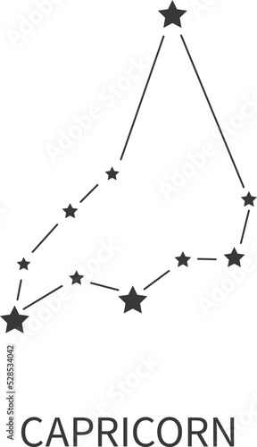 Zodiac sign. Capricorn constellation. Astrological horoscope stars simple structure. Esoteric celestial abstract black symbol. Astrology calendar. Vector zodiacal isolated line scheme icon